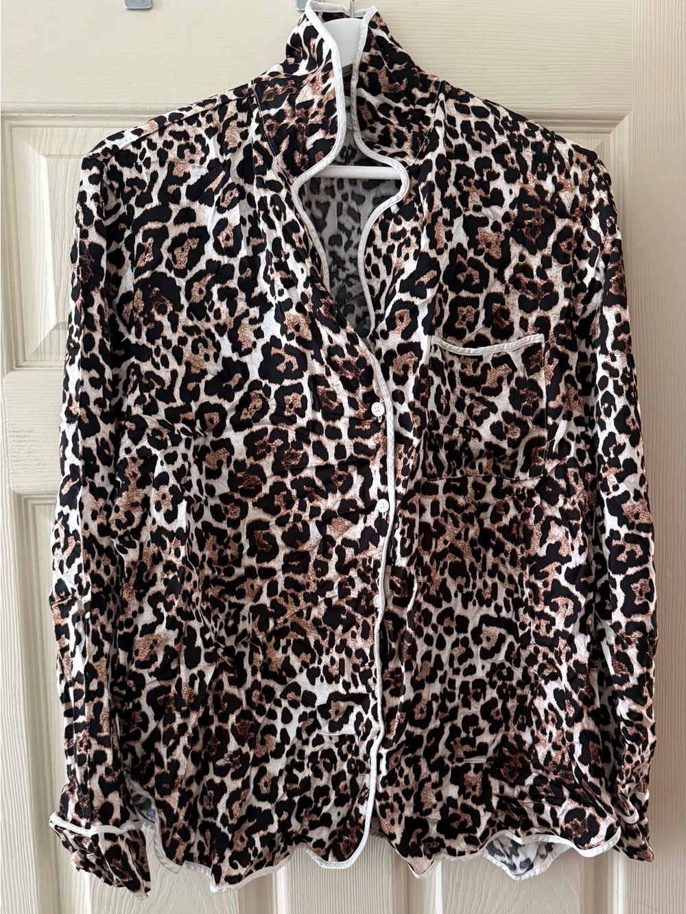 aerie Leopard-Print Button-Up Pajama Top - Brown/Black/White